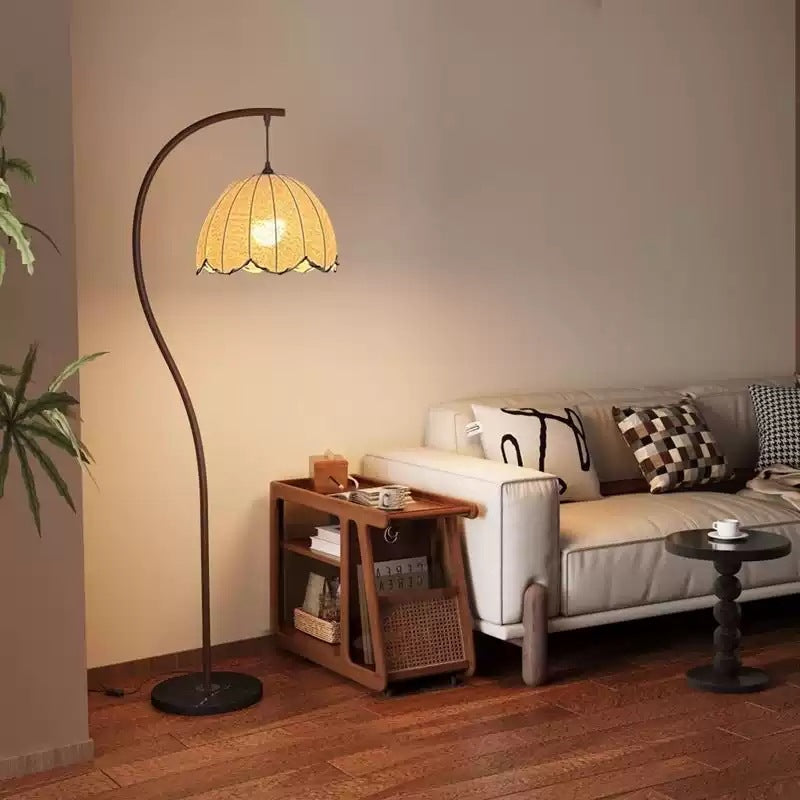 Medieval style retro lotus leaf floor lamp s-shaped for home fishing lamp new arrivalclassy atmosphere bedroom high-looking ins style