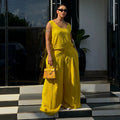 European and american cross-border women's clothing  summer new arrival: casual chic round neck sleeveless top and wide-leg pants set