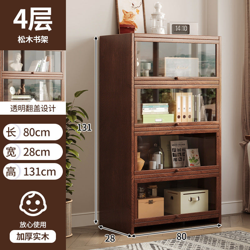 Solid wood bookshelf Shelf Living room floor-to-ceiling glass door New Chinese cabinet Locker Household dust storage bookshelf