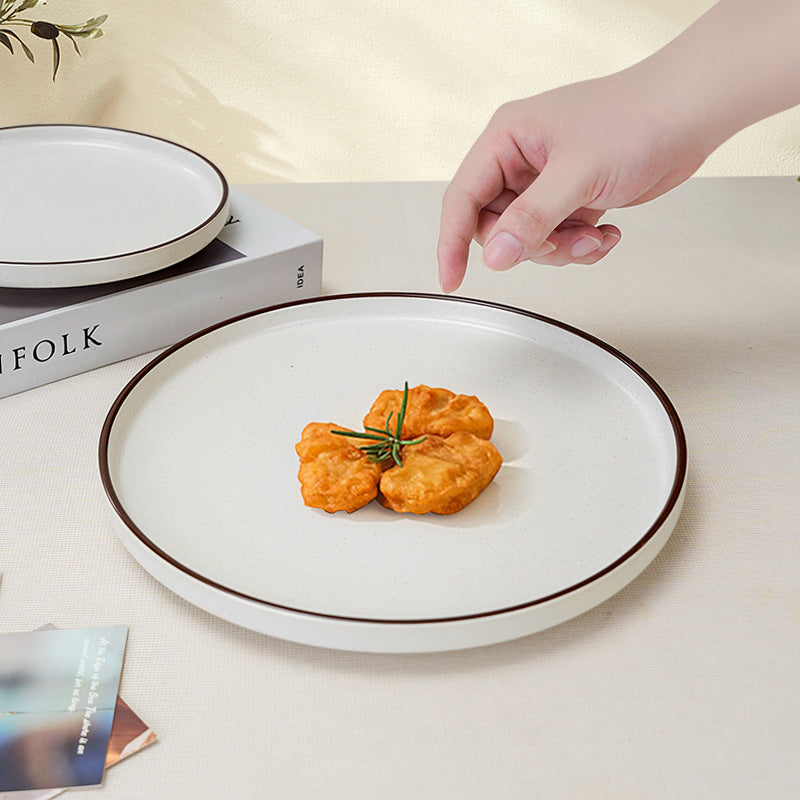 Stylish brown edge ceramic tableware western food steak rimmed round plate restaurant hotel for home high-looking ceramic plate