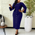 D609 cross-border fashion women's plus size round neck bodycon dress - elegant, office-ready, and african-inspired
