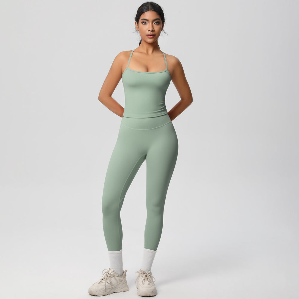 European and american nylon brushed quick-dry yoga outfit sexy backless tight sports bra set outdoor running fitness apparel