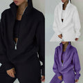 cross-border e-commerce european and american women's clothing: new summer collection - fashionable casual fleece-lined sporty zip-up hoodie set