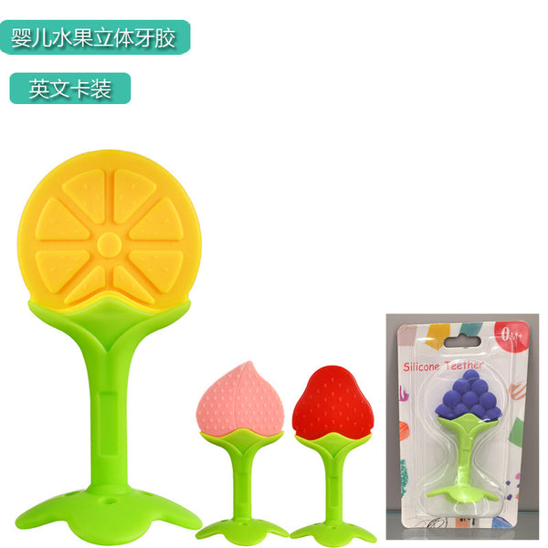English card pack, silicone baby toothpaste, fruit-shaped chewing glue newborn two-color three-dimensional toothpaste grinding stick