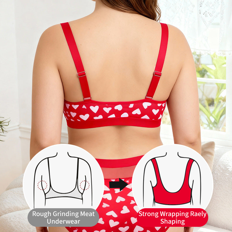 fashionsexyheartplus sizeintimatessuit women's wireless plaidprinting mesh patchwork big breast intimates