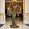 sexy backless luxury rhinestone dress - european & american style, sparkling nightclub performance costume, party evening gown