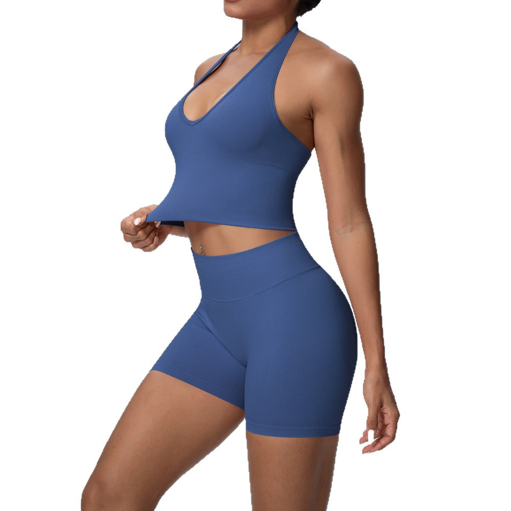 New seamless breathable backless halter bra high-waisted butt-lifting yoga set outdoor running fitness activewear
