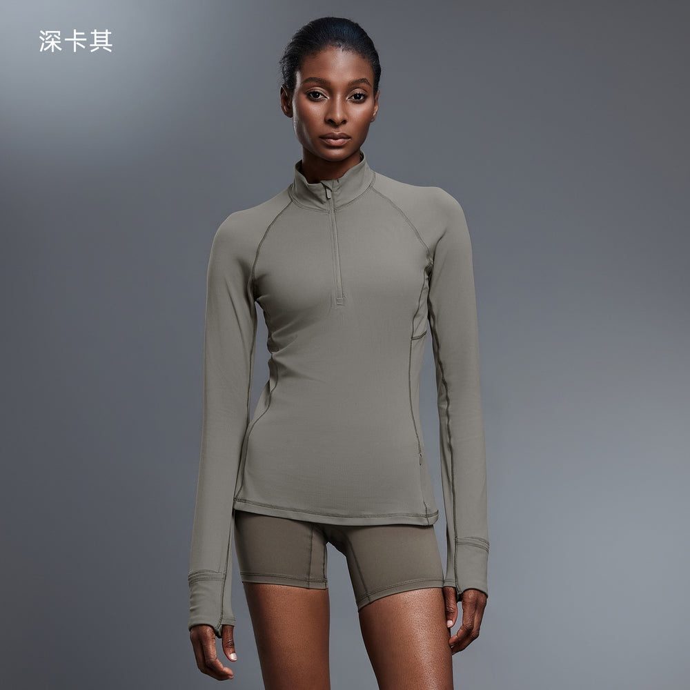 Autum half-zip long sleeves yoga wear stand collar silmslimming look fitness tops running sports t-shirt d25150