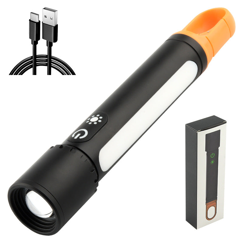 Cross-border new LED white concentrating flashlight Type-C charging can output aluminum-plastic telescopic zoom remote flashlight