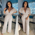 Spring/summer hot seller: european and american cross-border women's fashion -  style sexy solid color drawstring short sleeve loose wide leg jumpsuit
