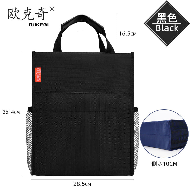 Large capacity student canvas tote file bag, double-layer document bag, book carrier, tutoring bag, training bag - customizable with printed logo