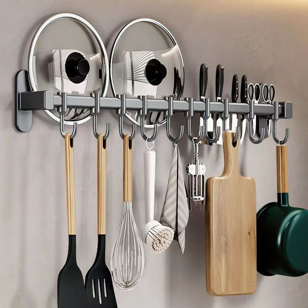 Kitchen hook No punching hanging rod Kitchen shelf Spatula spoon hanger Row hook Wall-mounted kitchen utensil storage rack