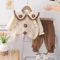 Girls' spring korean style long-sleeve outfit: sweet, three-piece set with 3d floral sweater vest for baby girls