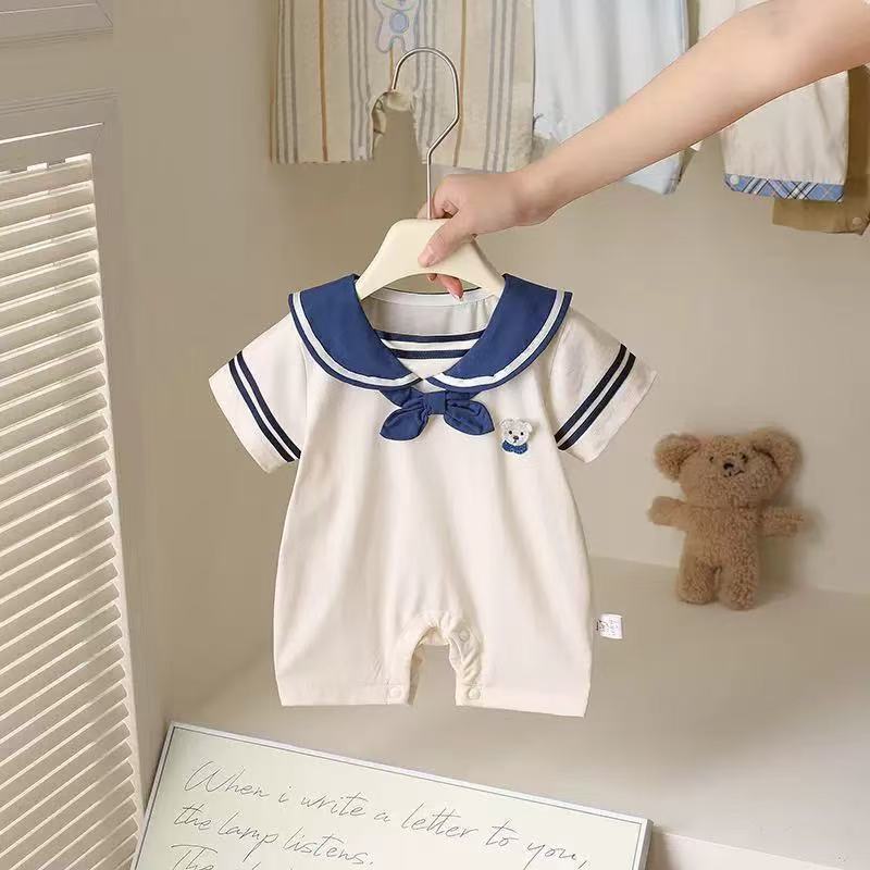 Summer infant clothes newborn full month hundred days 0-2 years bodysuit preppy style letter fake two-piece short romper