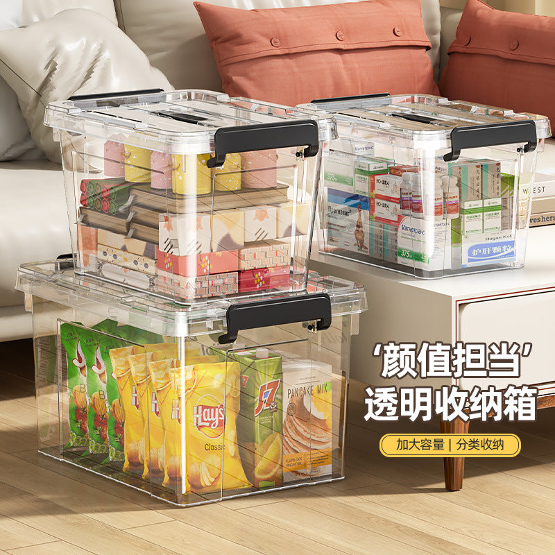 Transparent extra-large storage bin with lid - plastic household clothes organizer - oversized storage and organization box