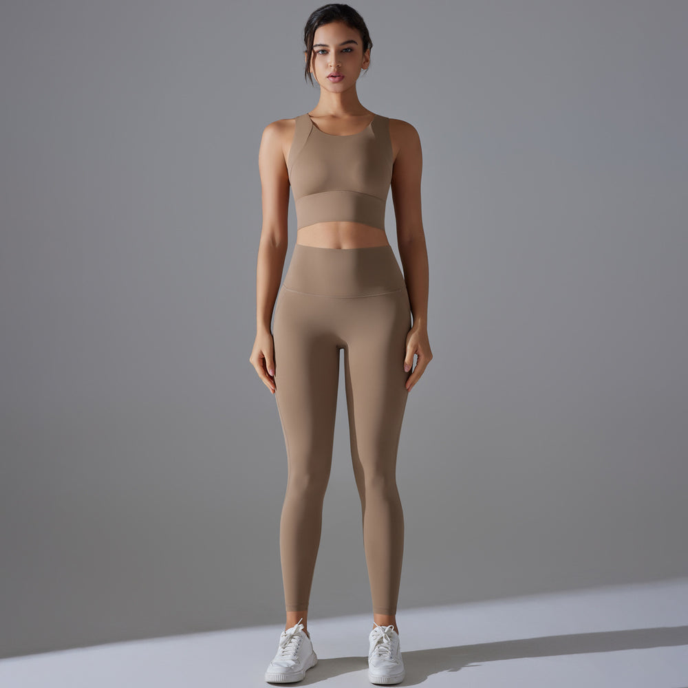 All-in-one high-strength shockproof yoga vest suit nude antibacterial inner elastic sports fitness two-piece set for women