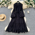 French chic tie-waist lantern sleeve cutout embroidered maxi dress - autumn/winter high-end women's dress