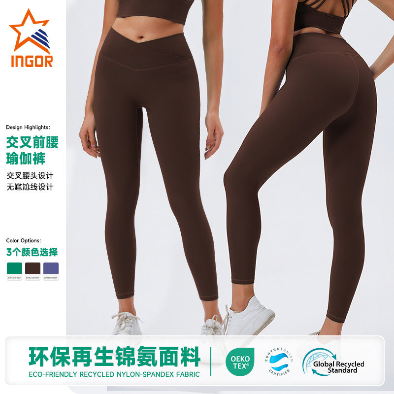 Eco-friendly recycled fabric slimming yoga pants - high-waisted, tummy-control running leggings - v-shape versatile fitness pants - quick-dry