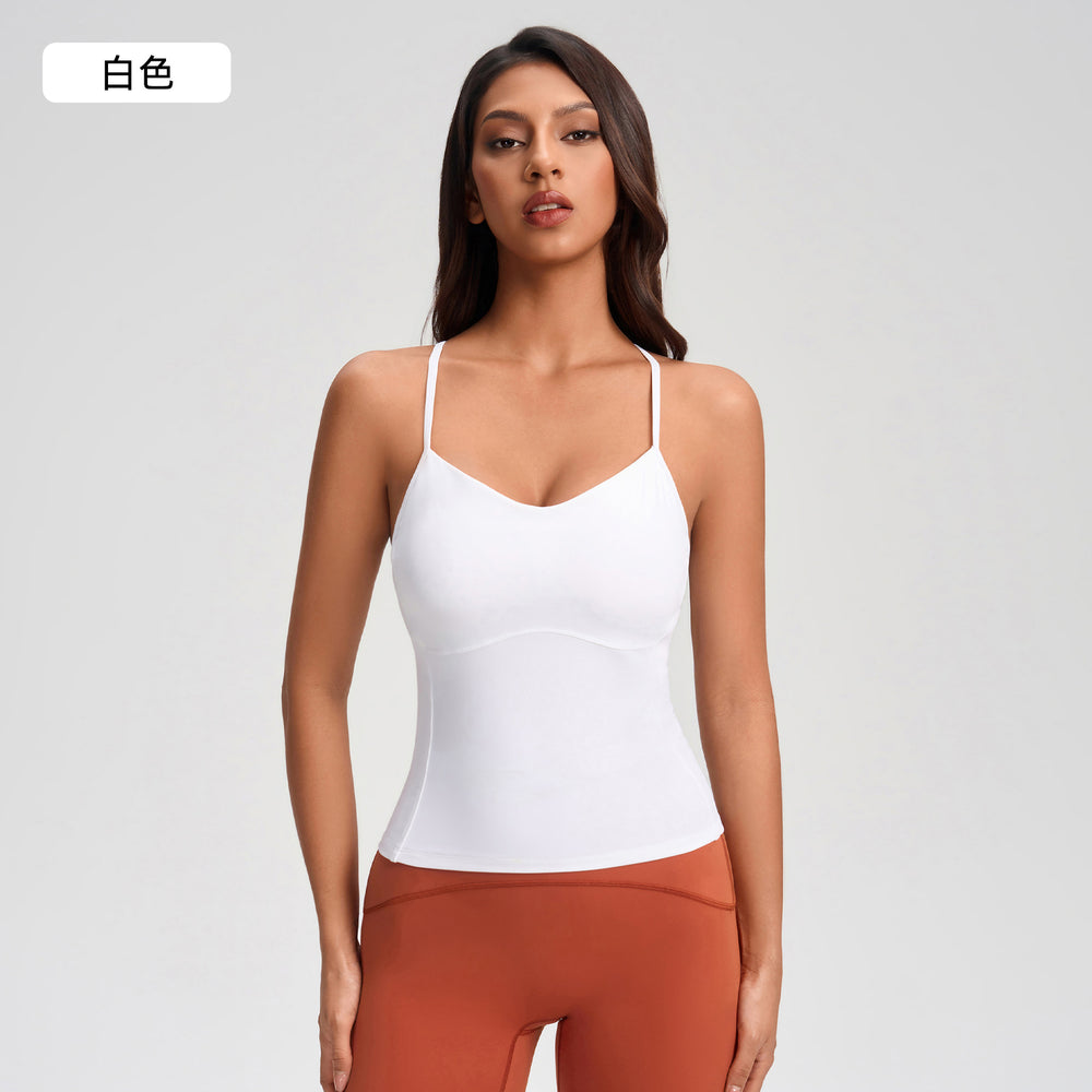 Women's yoga tank top with built-in bra pads, shockproof, high-stretch activewear for fitness, running, and training - camisole style (yg-1004)