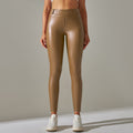 Clearance european and american  flap pocket pants pu leather pants tummy control tight body shaping high waist yoga pants plastic butt lifting nine-point pants