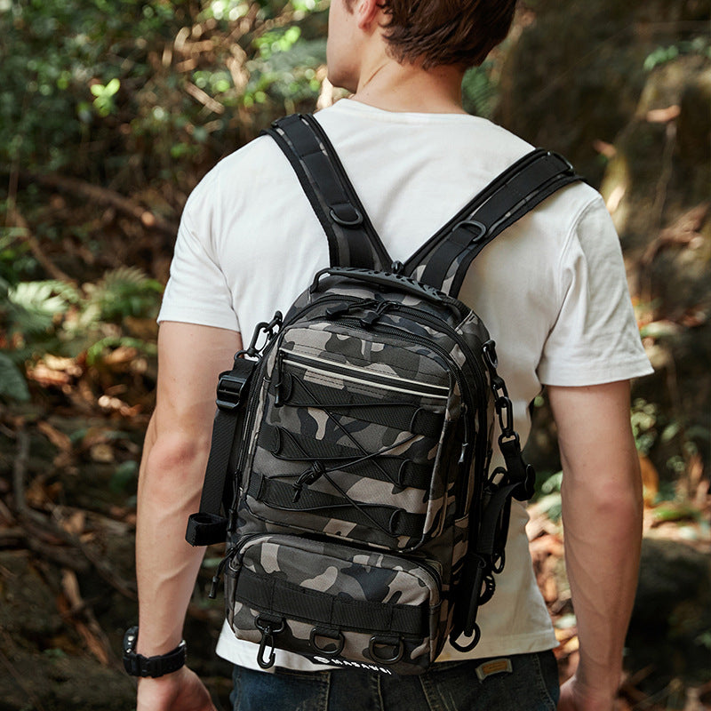 New Luya bag single double shoulder fishing bag multi-functional sports outdoor fishing gear bag large capacity camouflage backpack