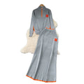 Minimalist color block striped knit power suit: stand collar long sleeve sweater + high waist slim fit long skirt - winter collection