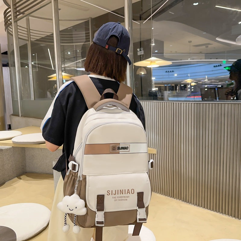 New contrasting color female junior high school student schoolbag fashion travel simple student backpack large capacity casual student backpack
