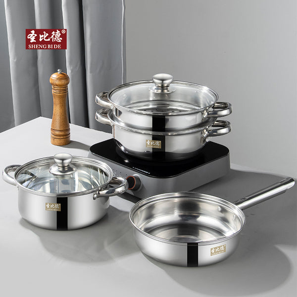 Stainless steel pots and pans 3-piece double-layer soup steamer gift set pot, stainless steel kitchen three-piece pot set gift