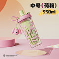 High-style summer double-walled water bottle, large capacity cartoon plastic straw cup, student and children's insulated water bottle with tea infuser, wholesale