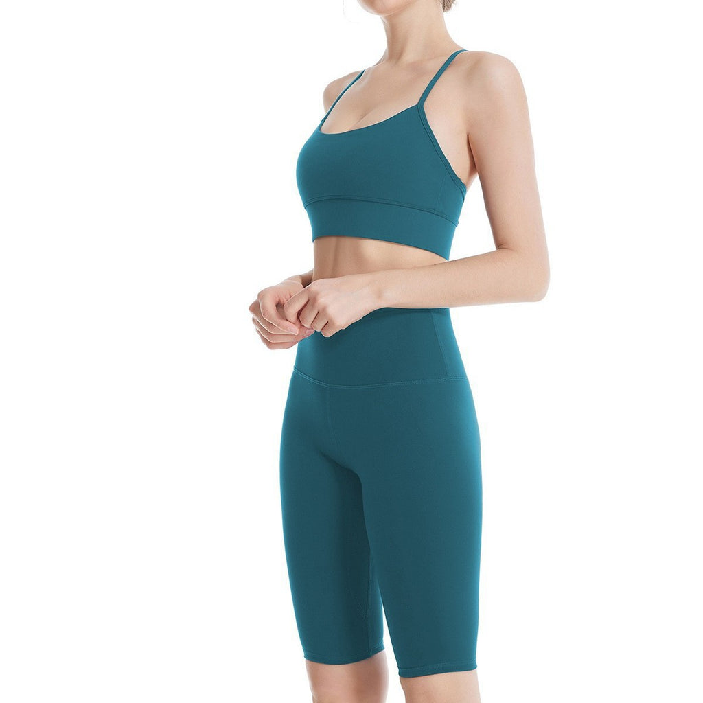 Spring and summer nude thin shoulder straps fitness bra simple beautiful back sexy cycling pants running suspenders yoga vest underwear