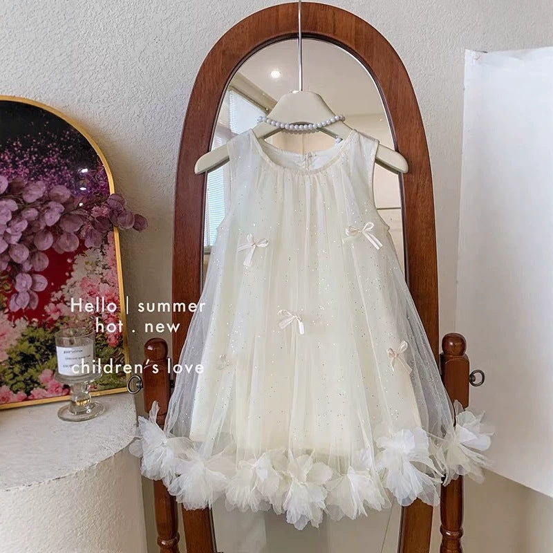 summer new girls' princess dress sleeveless sequin bowknot sleeveless dress evening gown wholesale supply