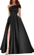 Export one-shoulder satin dress  evening dress birthday party tutu skirt green high slit sexy jumpsuit