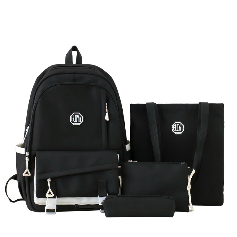 New casual middle school student schoolbag trendy brand large-capacity solid color backpack four-piece high-value backpack men