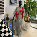 European and american cross-border women's fashion:  summer new collection - stylish patchwork bowknot striped short-sleeve shirt and wide-leg pants set