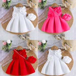 cross-border exclusive - summer solid color ethereal girl's dress, tutu skirt flower girl dress, little formal dress + bag