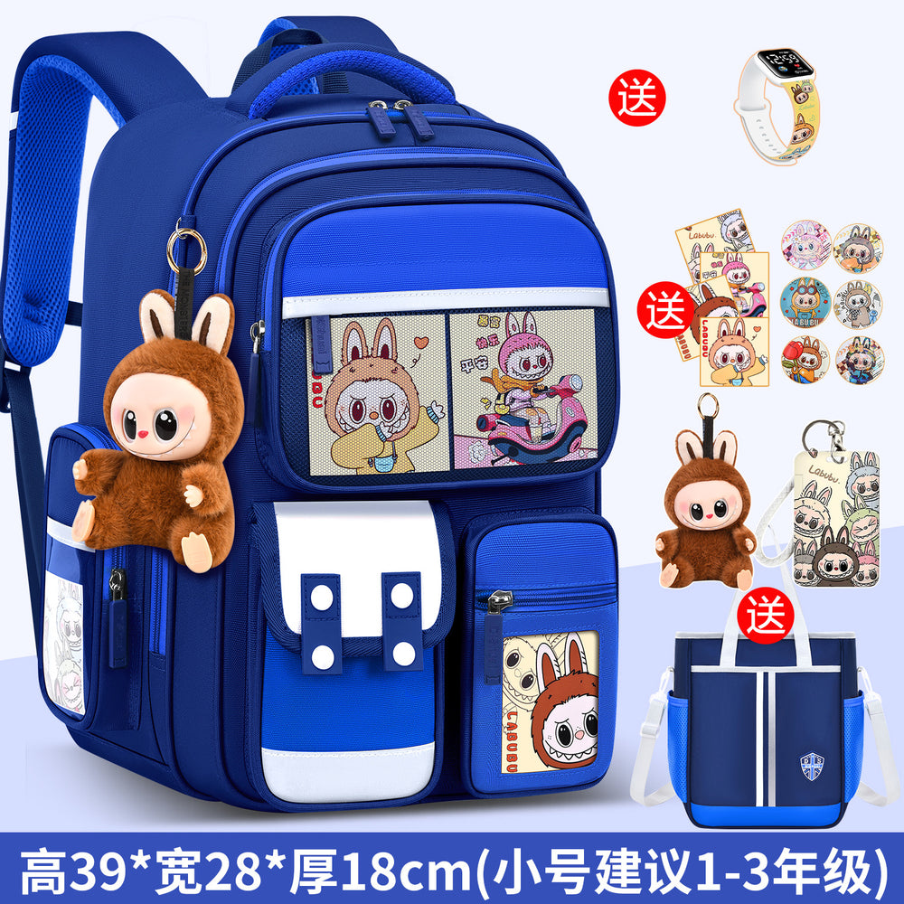 2026 new labubu backpack for girls, elementary school students grades 1-6, boys' lightweight kids' backpack, spine protection, and weight reduction