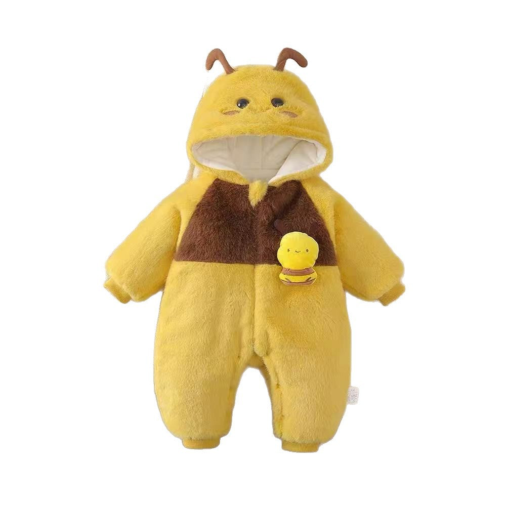 Winter unisex baby rompers - thickened, warm, fleece-lined, super cute bee design - winter outfit