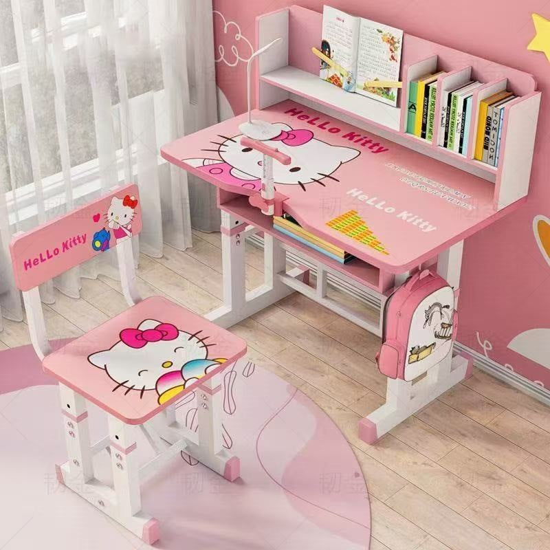Children's desk study table - adjustable height, writing desk, homework table and chair set with modern bookshelf - school desk and chair