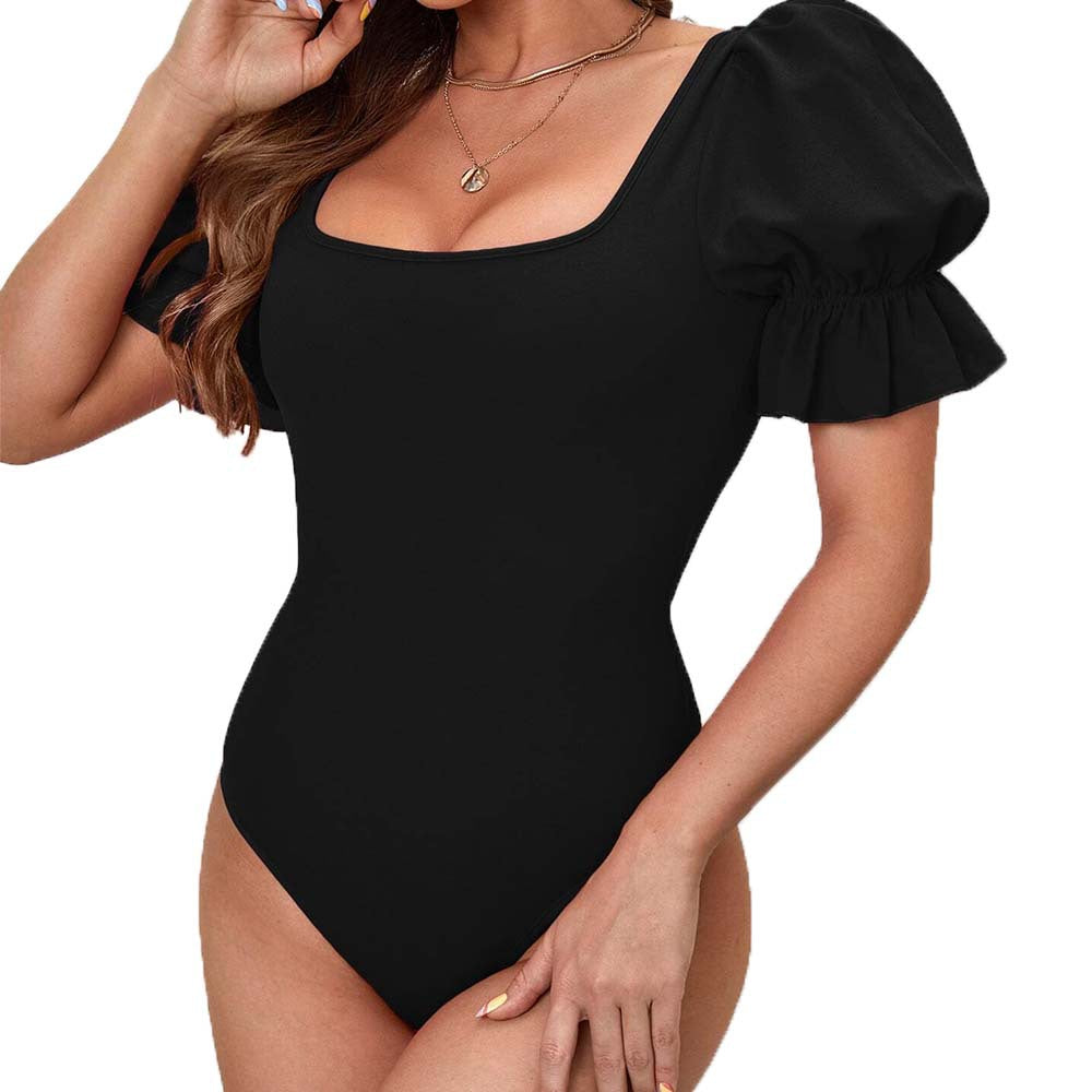 Amazon foreign trade cross-border fashion european and american style puff sleeve jumpsuit summer chic slim-fit sexy top for women