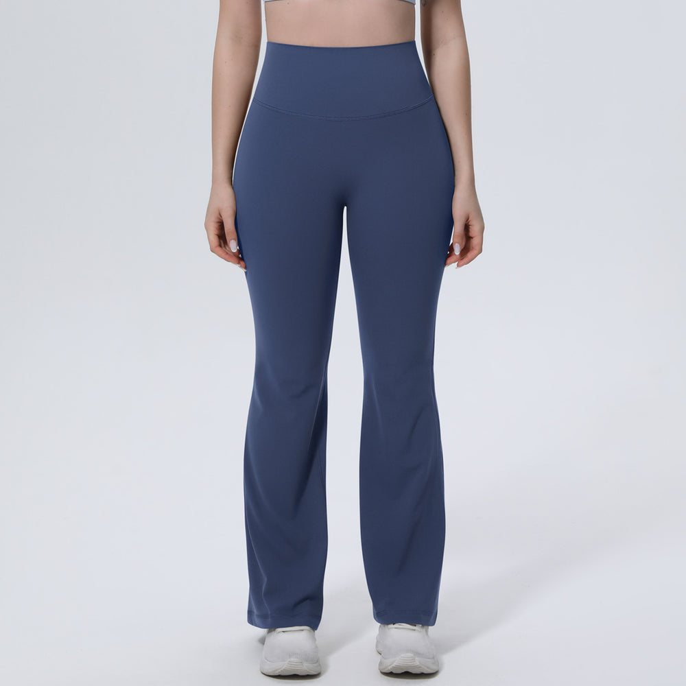 New arrival cross-border pure color breathable high waist hip lifting tight wide leg pants sports running fitness bell bottoms yoga clothes for women