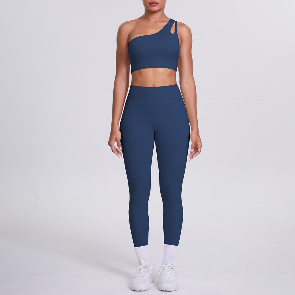 New arrival: barely-there feel, tight-fitting yoga set - one-shoulder, beautiful back sports bra with high-waisted, butt-lifting leggings - women's running & fitness outfit