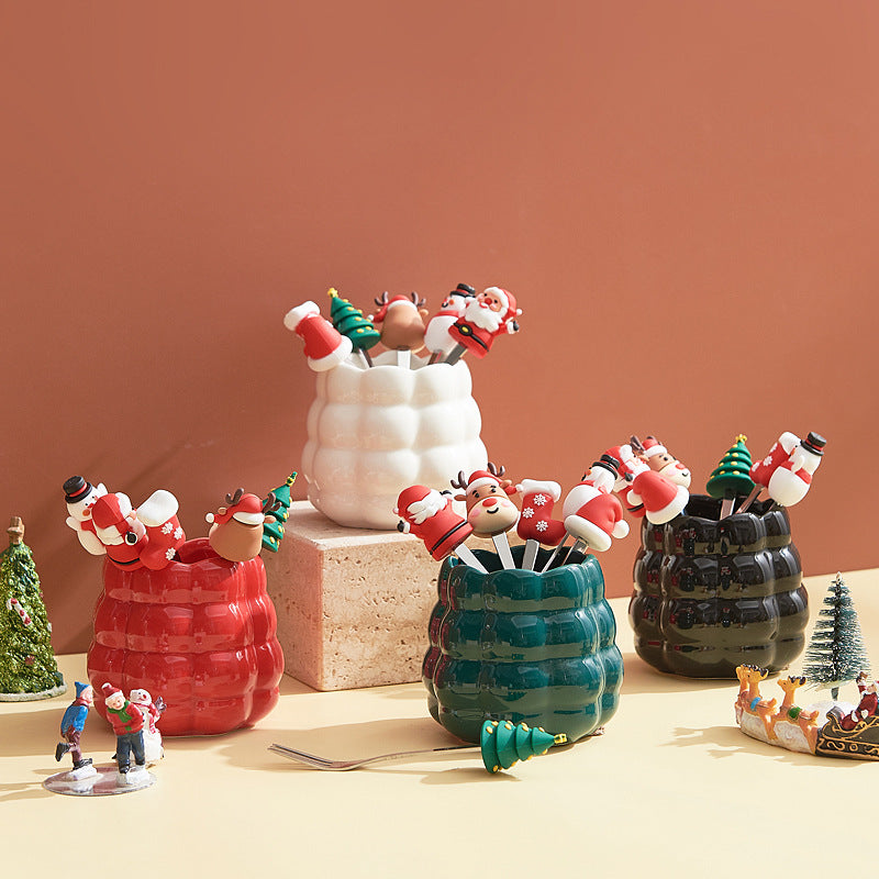 creative new year fruit fork suitfor home desktop ornaments high-looking ceramic fork spoon storage jar housewarming gift