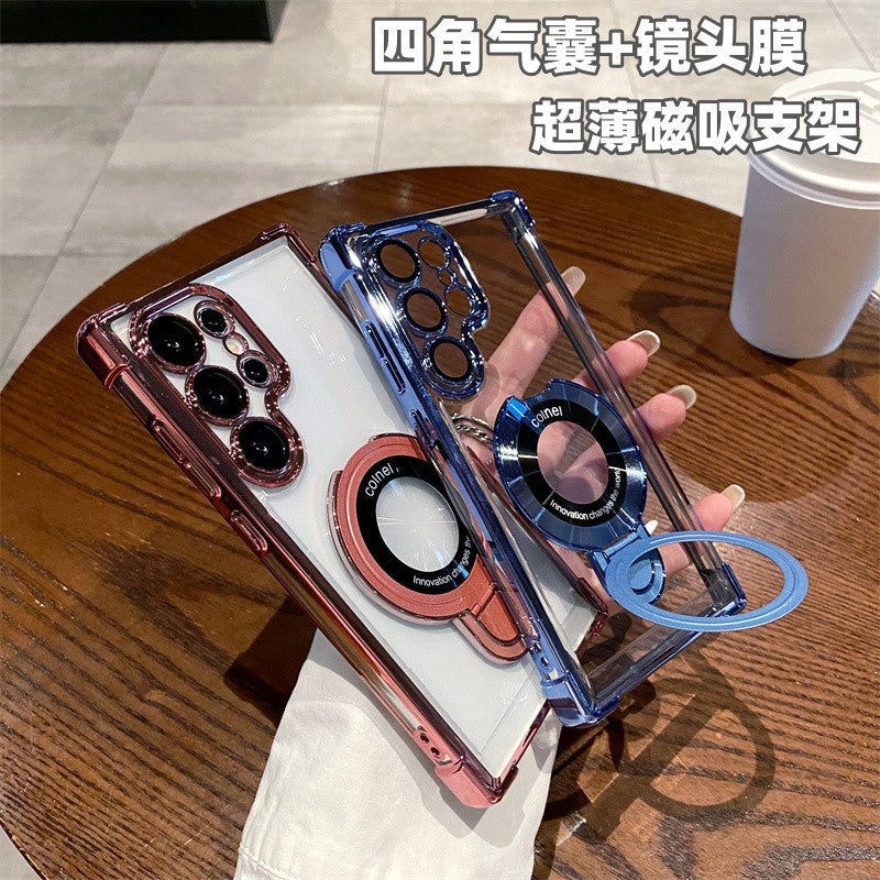 Samsung s25 ultra phone case, compatible with s26, transparent four-corner magnetic kickstand case, note20, export a37
