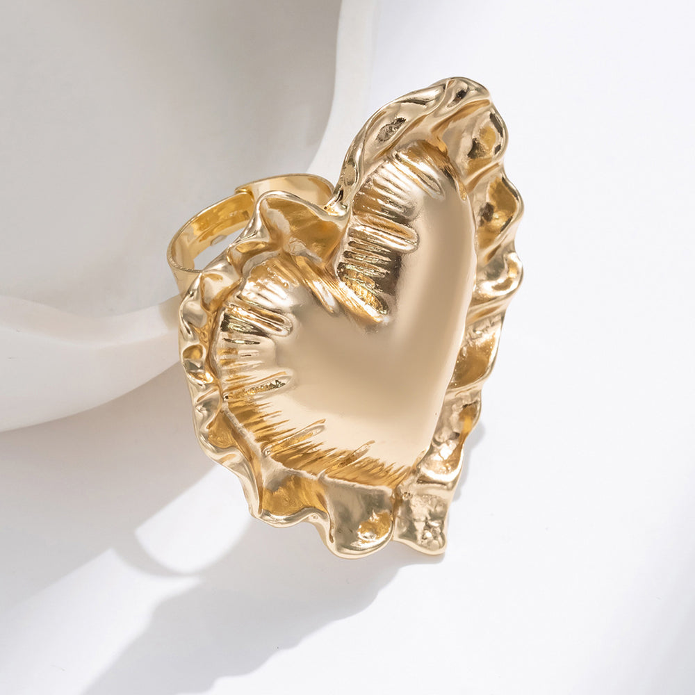 Wholesale heart-shaped rings: european & american cross-border vintage jewelry, statement pieces with a high-end feel, ruffled lace trim, adjustable open band rings