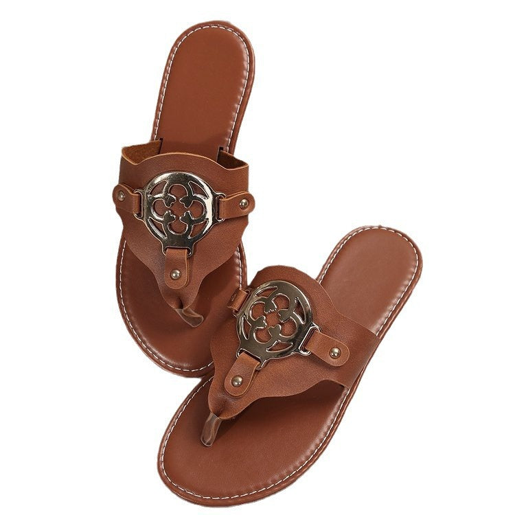 New arrival spot flip-flops  cross-border exclusive women's sandals hardware buckle summer flat shoes sandals