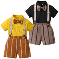 Korean style boys' summer outfit: stylish short-sleeve shirt and striped overalls set for boys