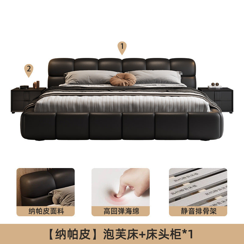 Accessible luxury genuine leather bed storage double bed casual italian puff bed master bedroom scandinavian leather bed head layer cowhide bed
