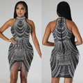 C6377   fashion women's solid color rhinestone sleeveless halter mini dress