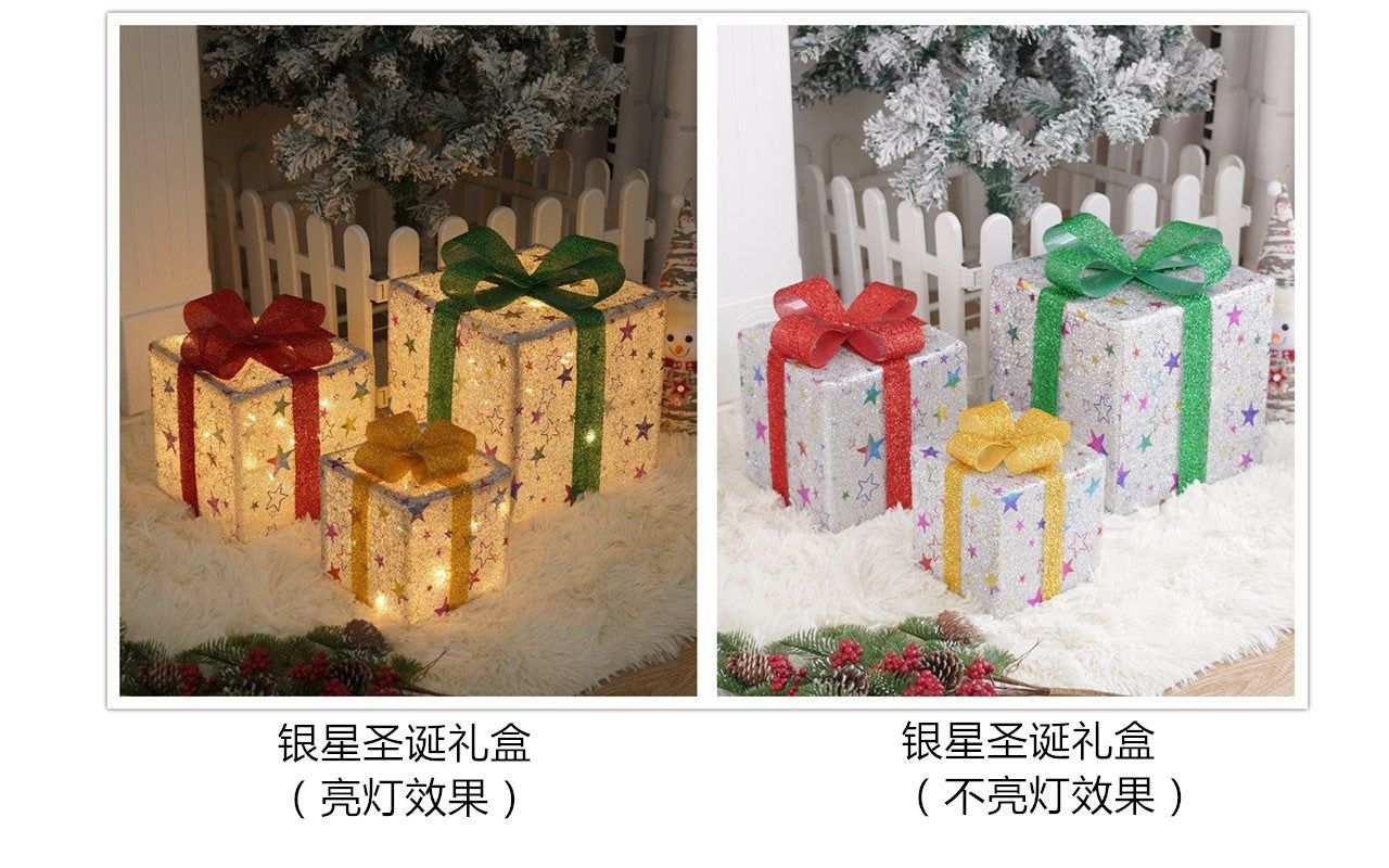 Popular Christmas gift box three-piece Christmas light decoration ambient light ins wind indoor and outdoor flashing ornament