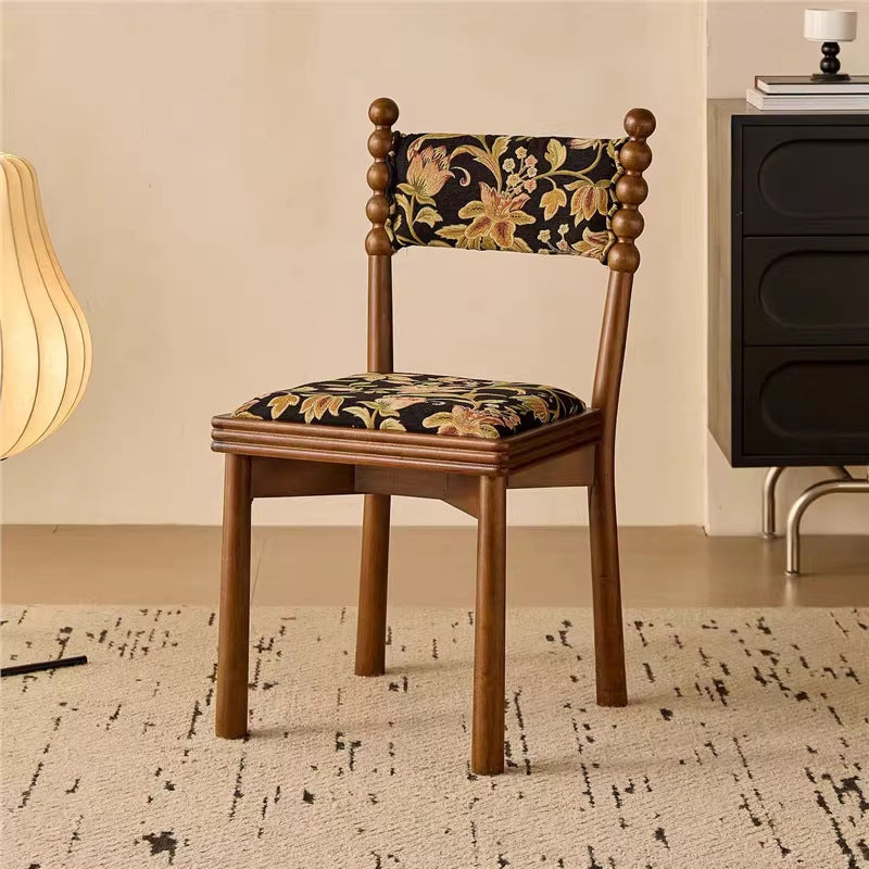 French chinese retro style dining chair for home living room chinese ancient style chair designer solid wood upholstered backrest makeup stool